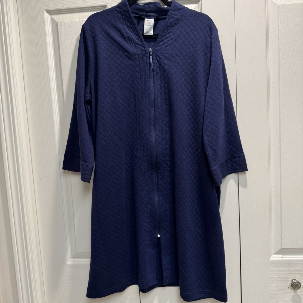 Croft & Barrow Women's XL Sleepwear Robe Navy Full Zip Mid Length Quilted EUC